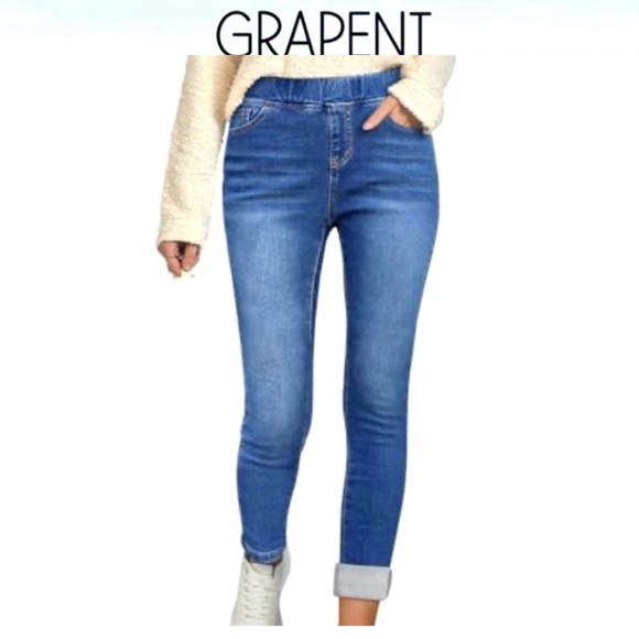 Denim - GRAPENT Fleece Lined skinny Jeans High Waist Pull On denim leggings size M NEW